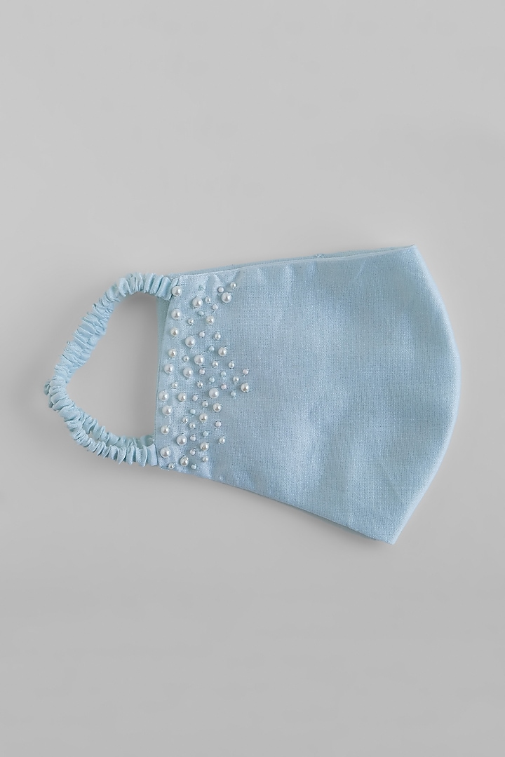 Light Blue Hand Embroidered Reusable Mask by Shivangi Jain at Pernia's Pop Up Shop