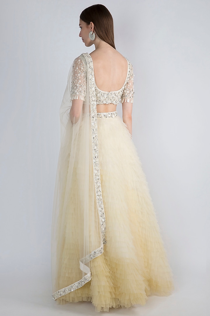 White Embellished Ombre Ruffled Wedding Lehenga Set by Shivangi Jain at Pernia's Pop Up Shop