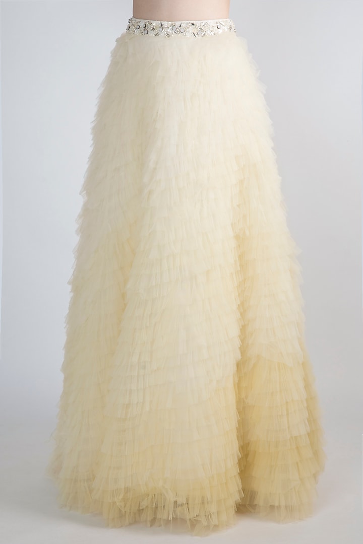 White Embellished Ombre Ruffled Wedding Lehenga Set by Shivangi Jain at Pernia's Pop Up Shop