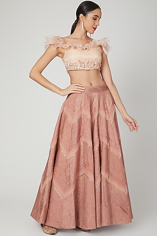 Pink Raw Silk & Organza Sequins Hand Embroidered Lehenga Set by Shivangi Jain