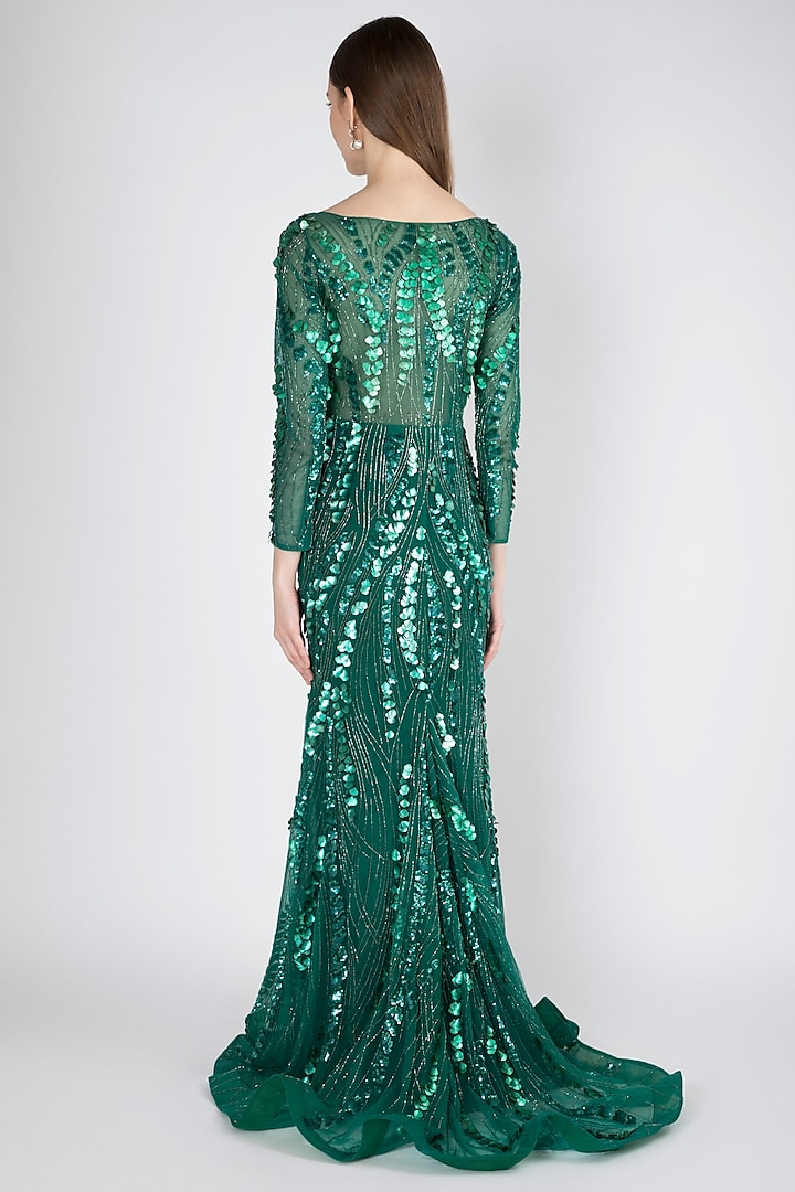 Green Hand Embroidered Gown Design by Shivangi Jain at Pernia's Pop Up ...