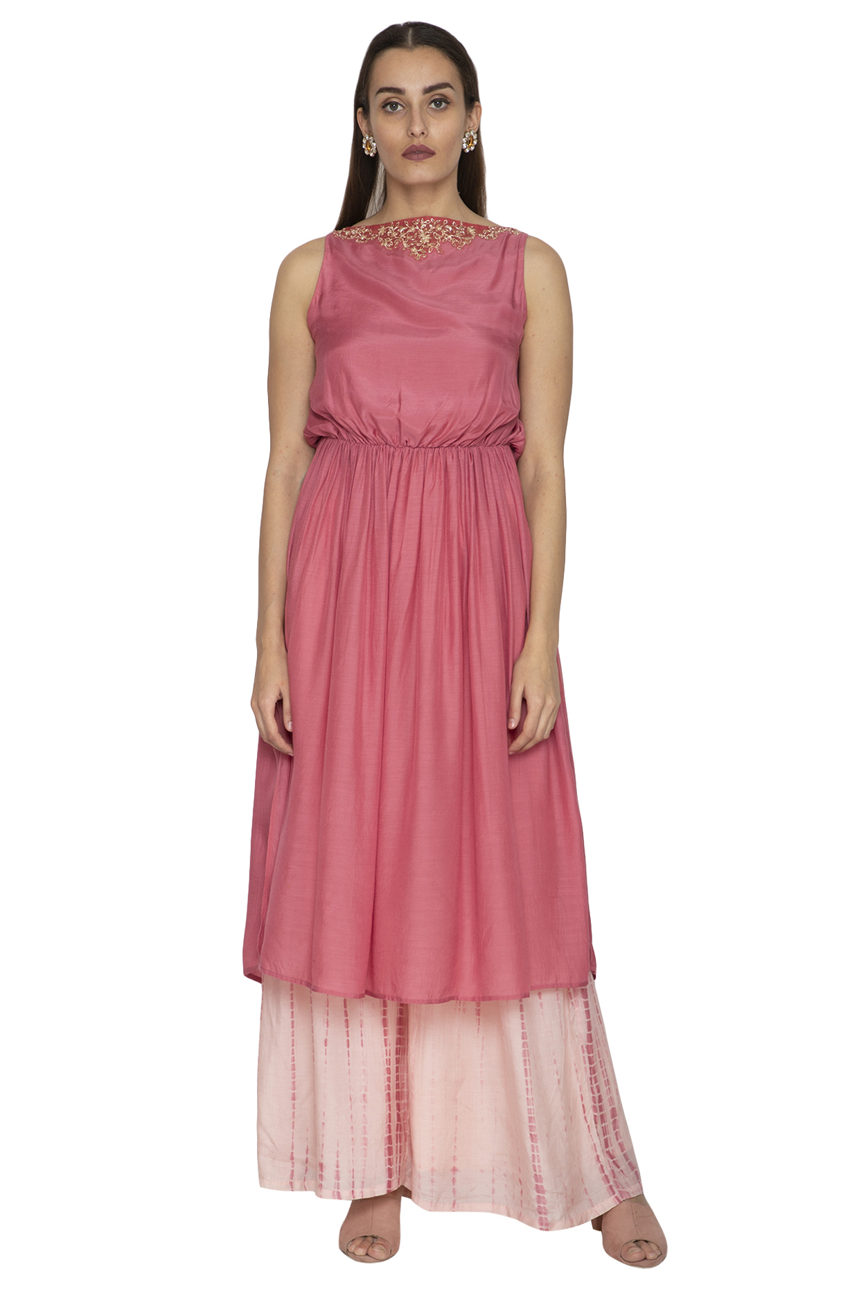 Coral Embroidered Tunic With High Side Slits by Shiori at Pernia's Pop Up Shop