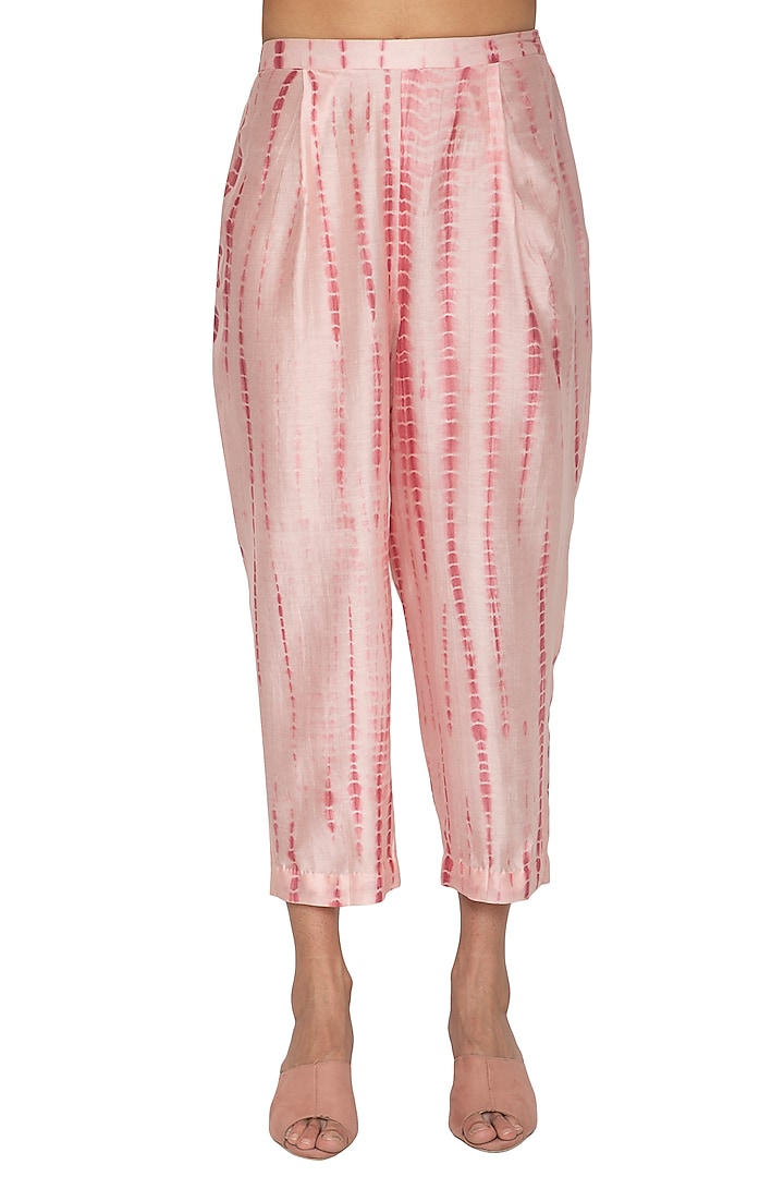 Peach Shibori Printed Tapered Pants by Shiori at Pernia's Pop Up Shop