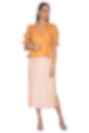 Yellow Embroidered Pleated Wrap Top by Shiori at Pernia's Pop Up Shop