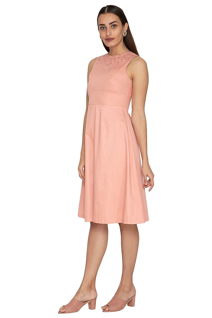 Peach Zardosi Embroidered Summer Dress by Shiori at Pernia's Pop Up Shop