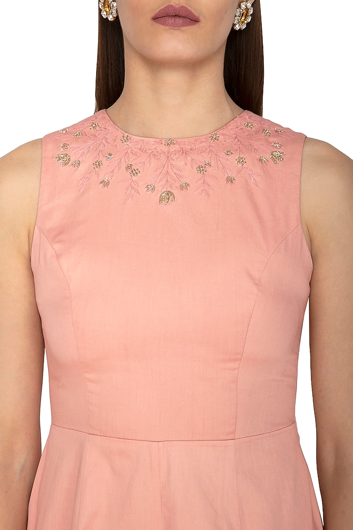 Peach Zardosi Embroidered Summer Dress by Shiori at Pernia's Pop Up Shop