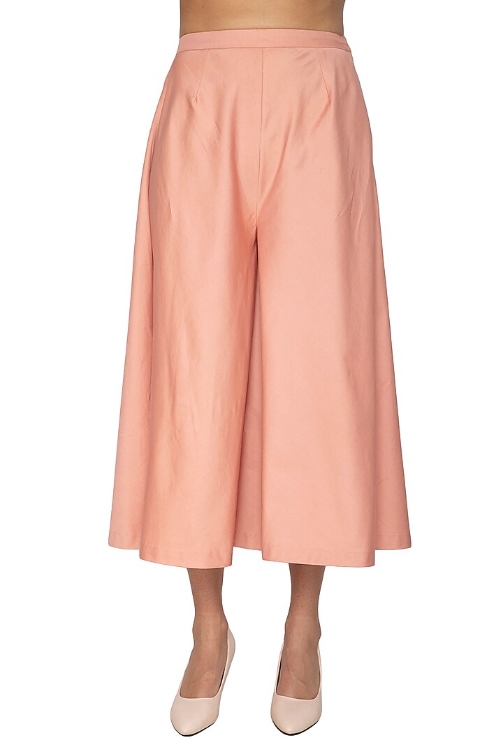 Peach Cotton Satin Flared Pants by Shiori at Pernia's Pop Up Shop