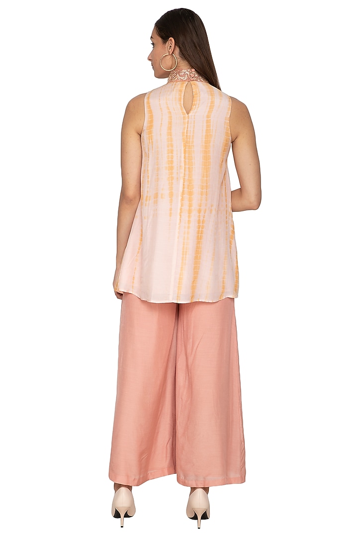 Peach Cotton Silk Flared Pants by Shiori at Pernia's Pop Up Shop