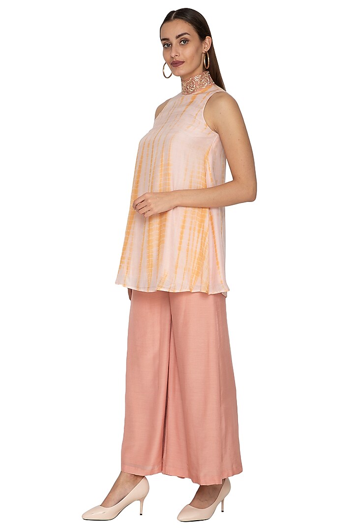 Peach Cotton Silk Flared Pants by Shiori at Pernia's Pop Up Shop