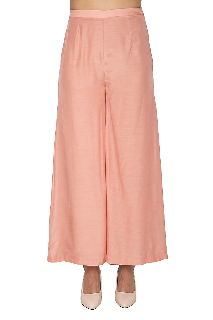 Peach Cotton Silk Flared Pants by Shiori at Pernia's Pop Up Shop