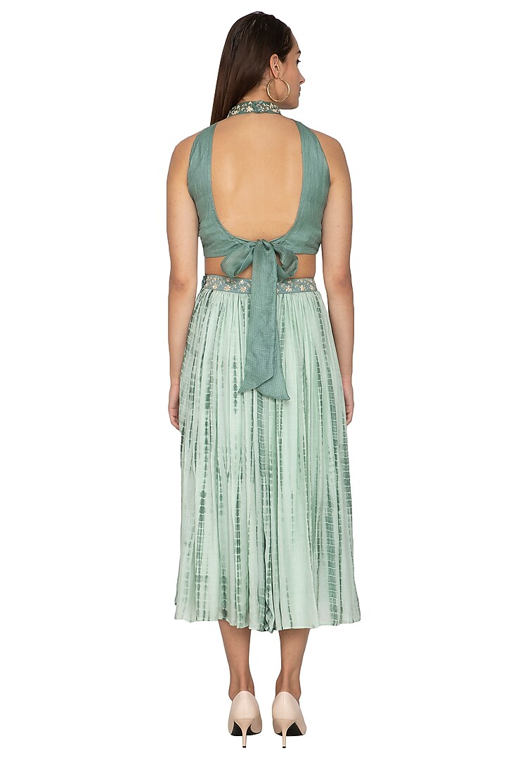 Teal Green Embroidered Crop Top by Shiori at Pernia's Pop Up Shop