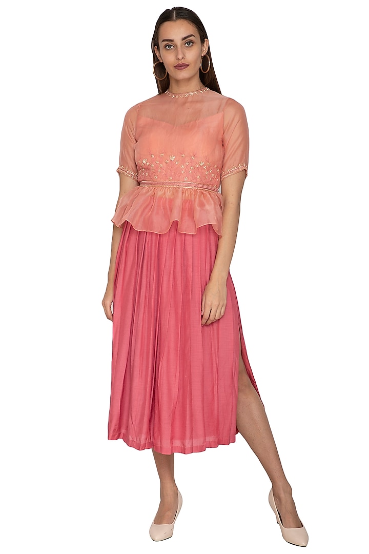 Coral Pleated Wrap Skirt by Shiori