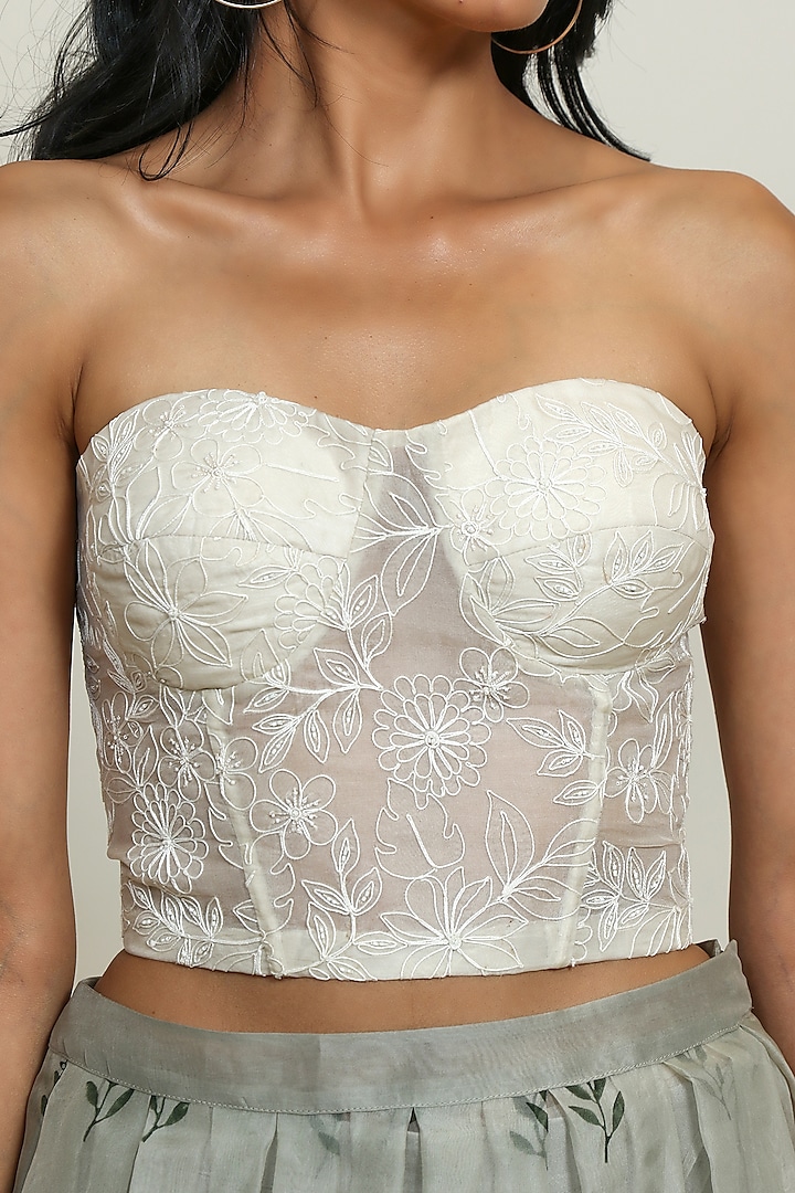 Ivory Embroidered Corset by Shiori