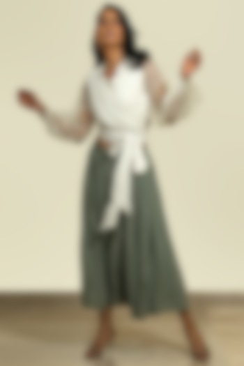 Moss Green Wrap Skirt by Shiori