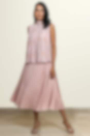 Peach Printed Pleated Blouse by Shiori at Pernia's Pop Up Shop