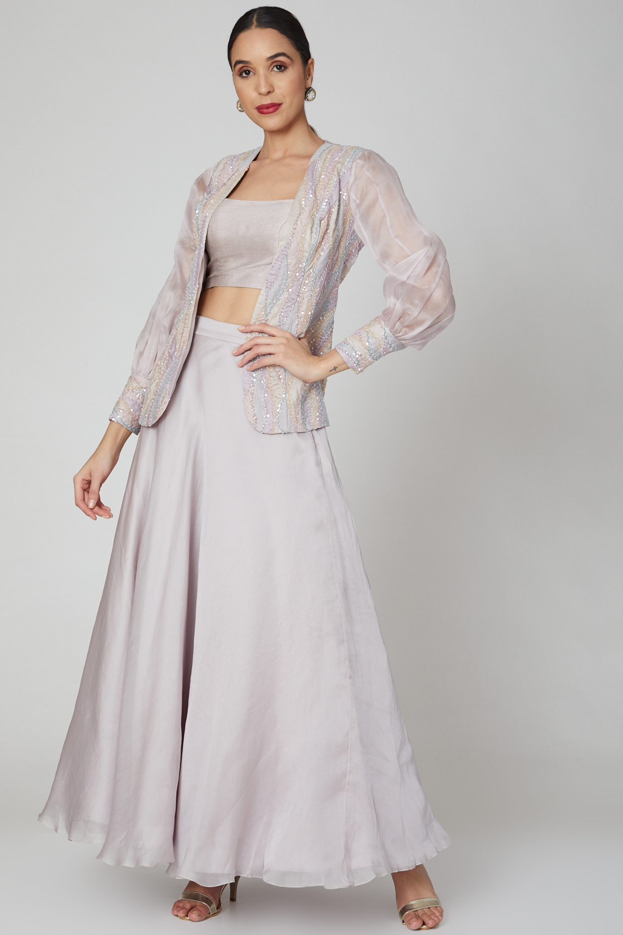 Lilac Embroidered Jacket  dulhan bday 22 may Lehenga Set by Shivangi Jain at Pernia's Pop Up Shop