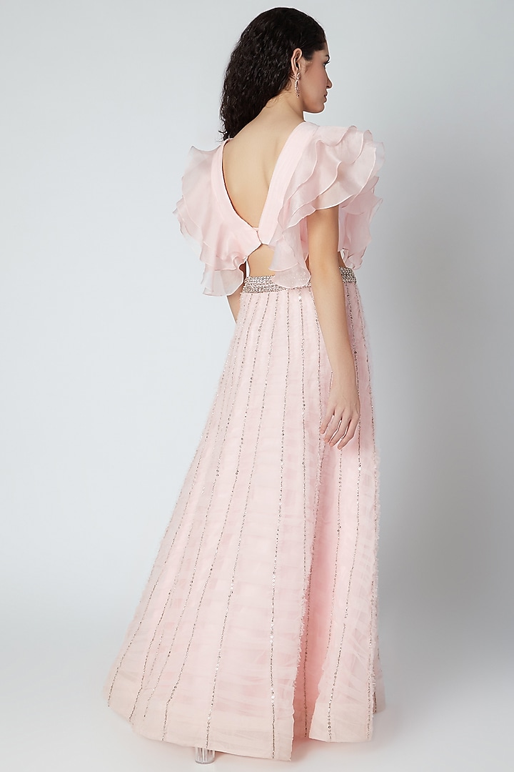 Blush Pink Embroidered Lehenga With Ruffled Blouse Design by Shivangi Jain  at Pernia's Pop Up Shop 2024