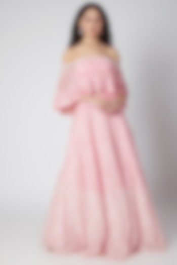 Blush Pink Lehenga With Embellished Off Shoulder Blouse by Shivangi Jain