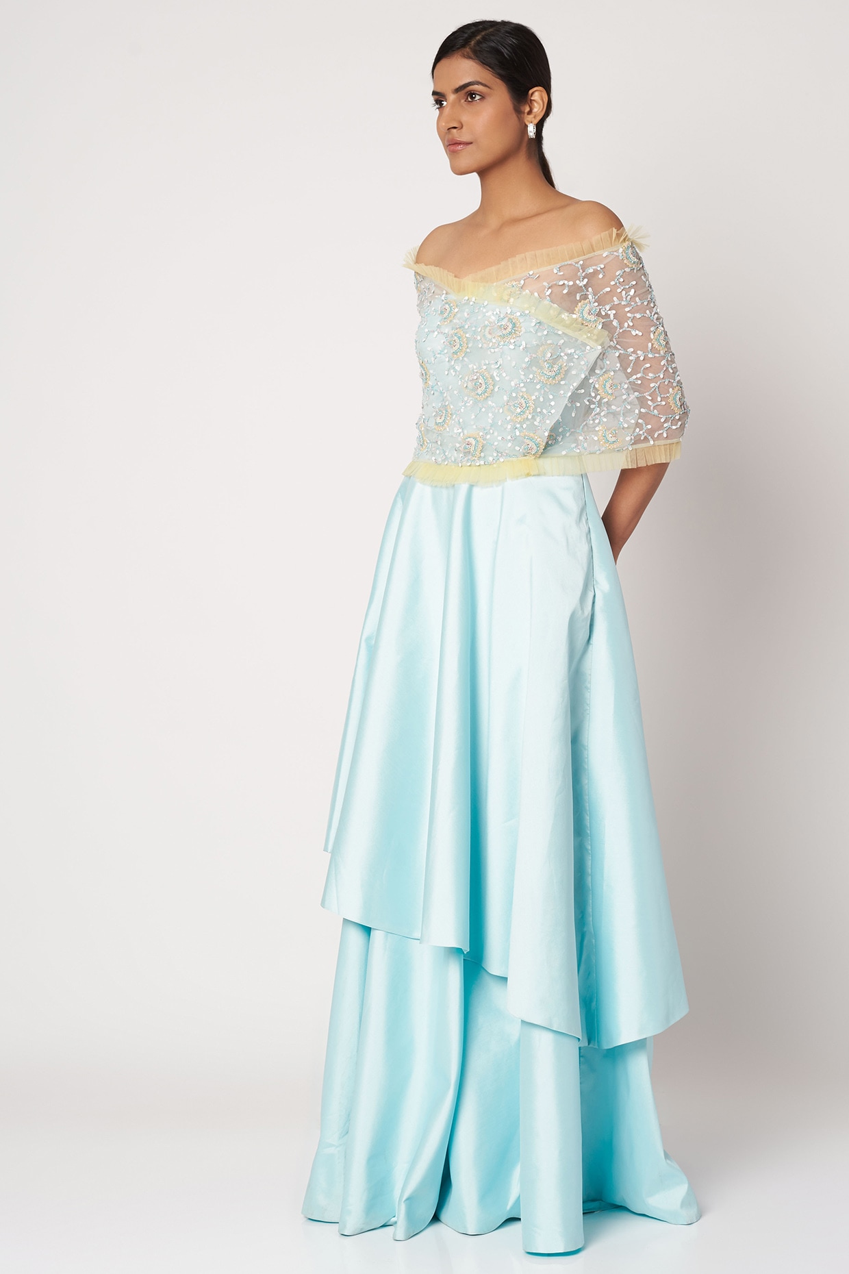 Georgette Sky blue Gown Dress in Embroidered - GWU0630