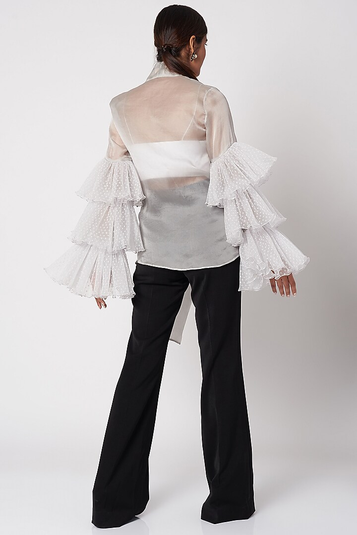 Grey Top With Ruffled Sleeves by Shivangi Jain at Pernia's Pop Up Shop