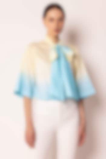 Patel Yellow & Pastel Blue Cotton Satin Tie-Dye Shirt by SHIMONA at Pernia's Pop Up Shop