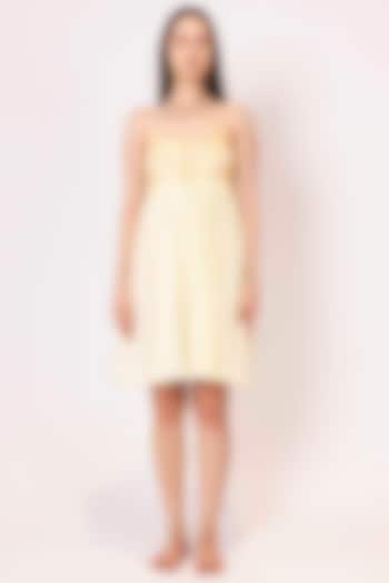 Pastel Yellow Seersucker cotton Hand Embroidered Summer Dress by SHIMONA at Pernia's Pop Up Shop