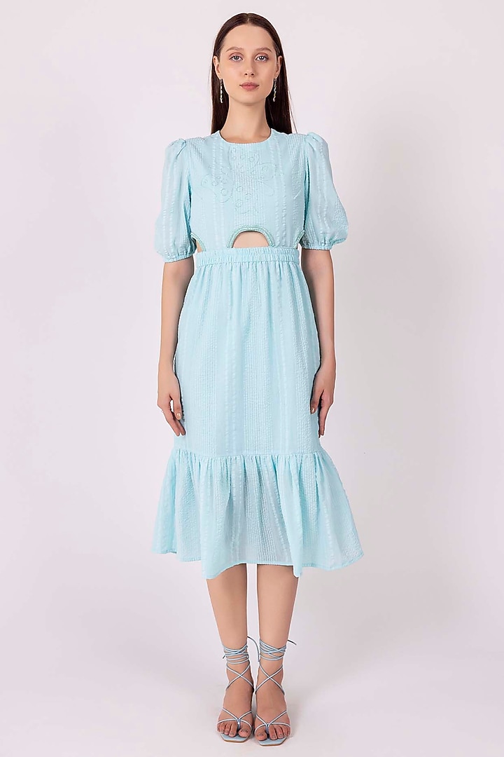 Pastel Blue Cotton Satin Cut-Out Summer Dress by SHIMONA at Pernia's Pop Up Shop