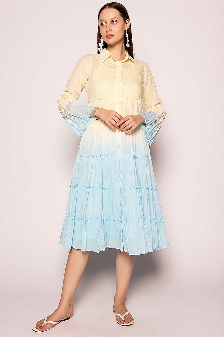 Patel Yellow & Pastel Blue Organic Tie-Dye Dress by SHIMONA