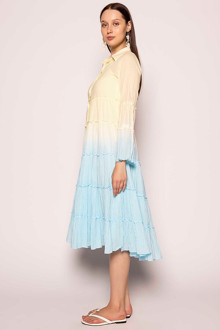 Patel Yellow & Pastel Blue Organic Tie-Dye Summer Dress by SHIMONA at Pernia's Pop Up Shop