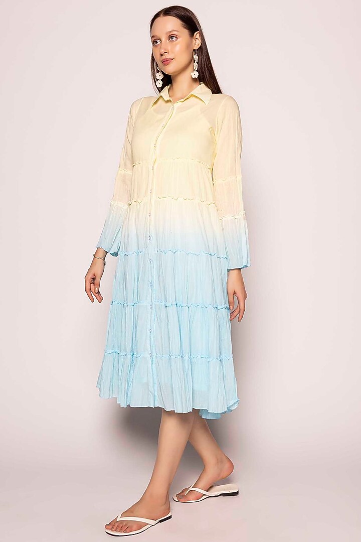 Patel Yellow & Pastel Blue Organic Tie-Dye Summer Dress by SHIMONA at Pernia's Pop Up Shop