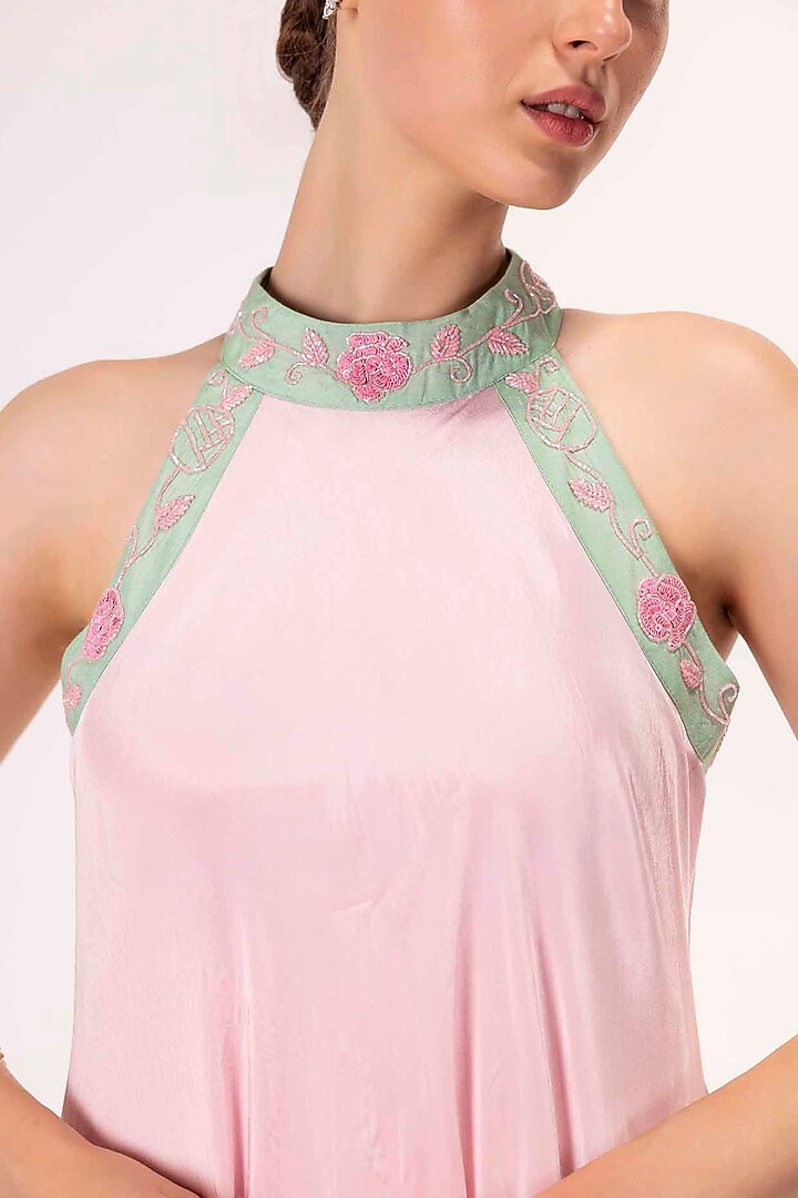 Pastel Pink & Jade Green Silk Crepe Embellished & Tie-Dye Gown by SHIMONA at Pernia's Pop Up Shop