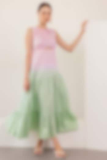 Patel Pink & Jade Green Cotton Satin Tie-Dye Summer Dress by SHIMONA at Pernia's Pop Up Shop