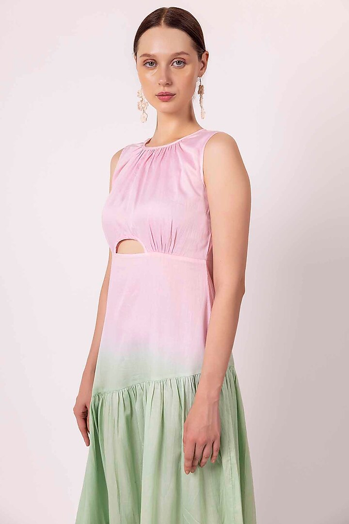 Patel Pink & Jade Green Cotton Satin Tie-Dye Summer Dress by SHIMONA at Pernia's Pop Up Shop