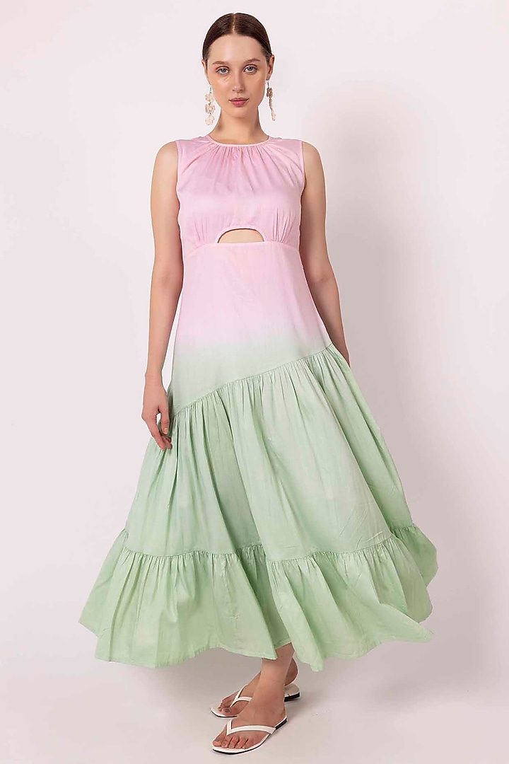 Patel Pink & Jade Green Cotton Satin Tie-Dye Summer Dress by SHIMONA at Pernia's Pop Up Shop