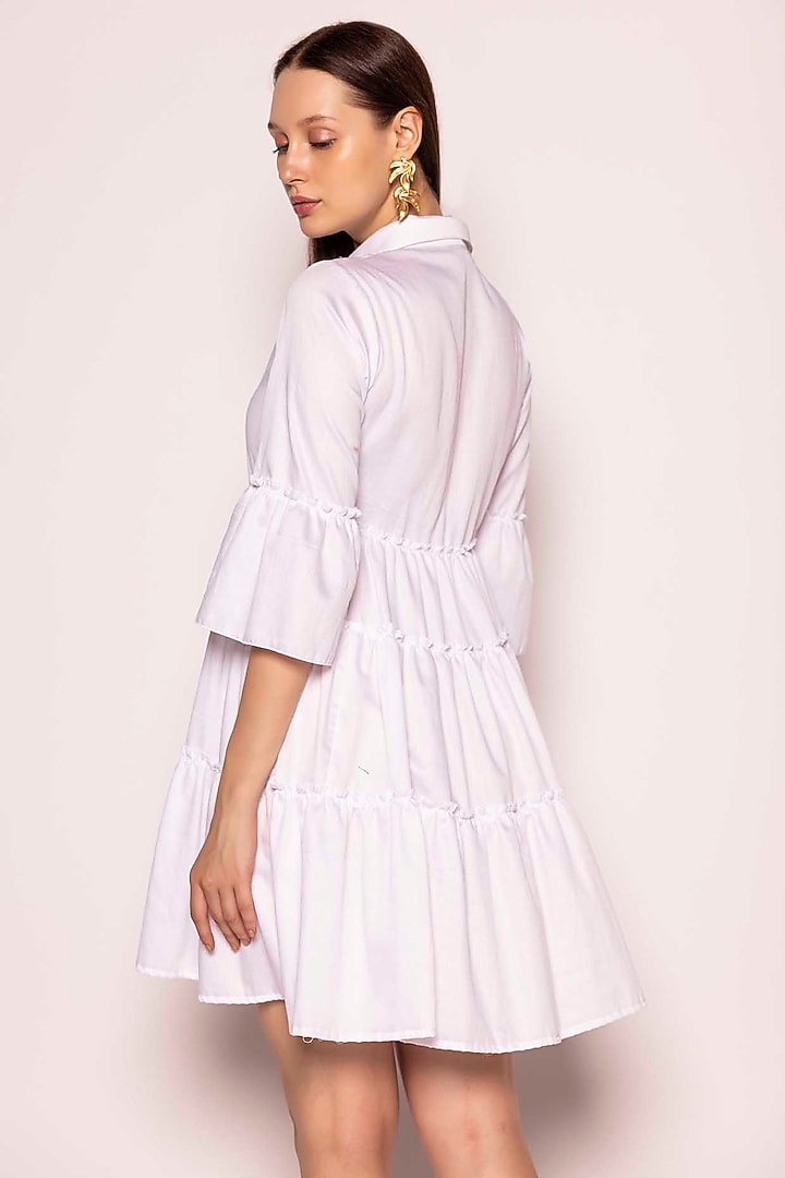 Off-White Cotton Satin Tiered Mini Summer Dress by SHIMONA at Pernia's Pop Up Shop