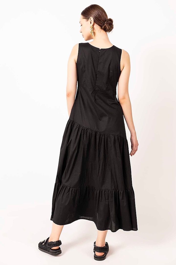 Black Cotton Satin Cut-Out Tiered Summer Dress by SHIMONA at Pernia's Pop Up Shop