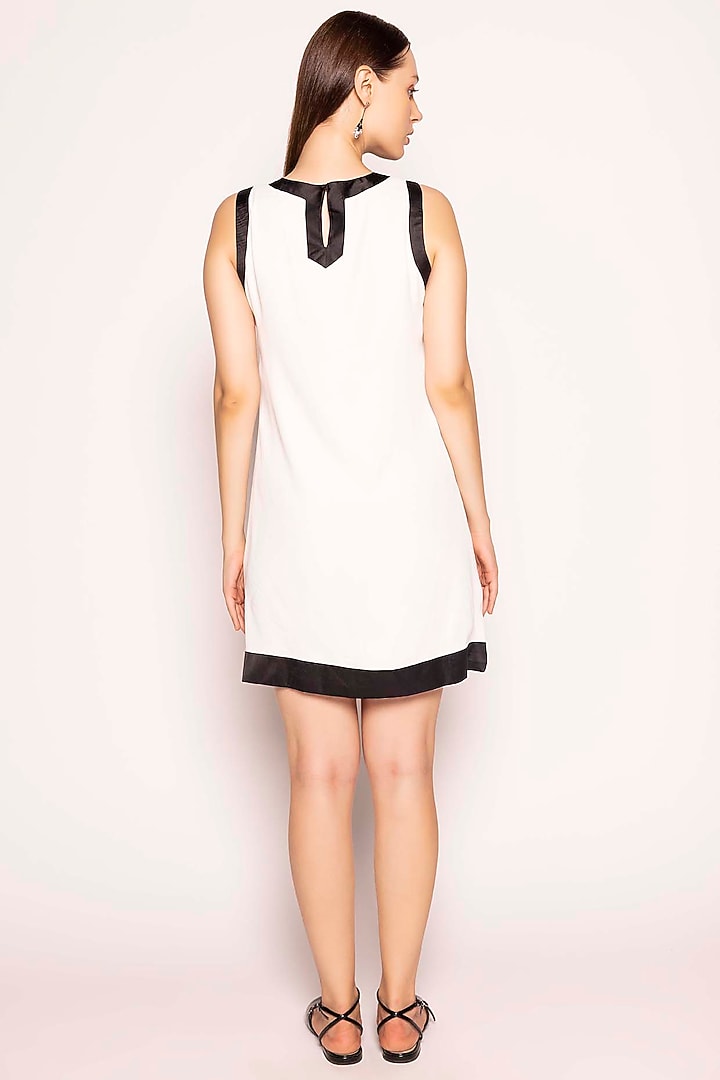 White & Black Organic Satin Crepe Embellished Summer Dress by SHIMONA at Pernia's Pop Up Shop