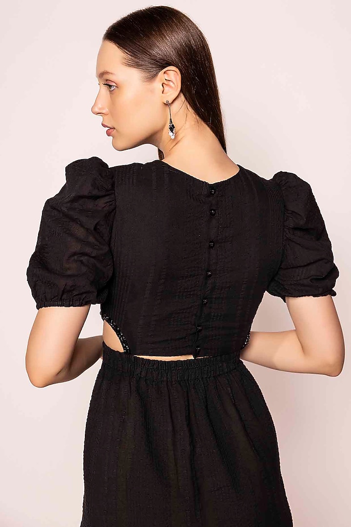 Black Cotton Satin Hand Embroidered Cut-Out Summer Dress by SHIMONA at Pernia's Pop Up Shop