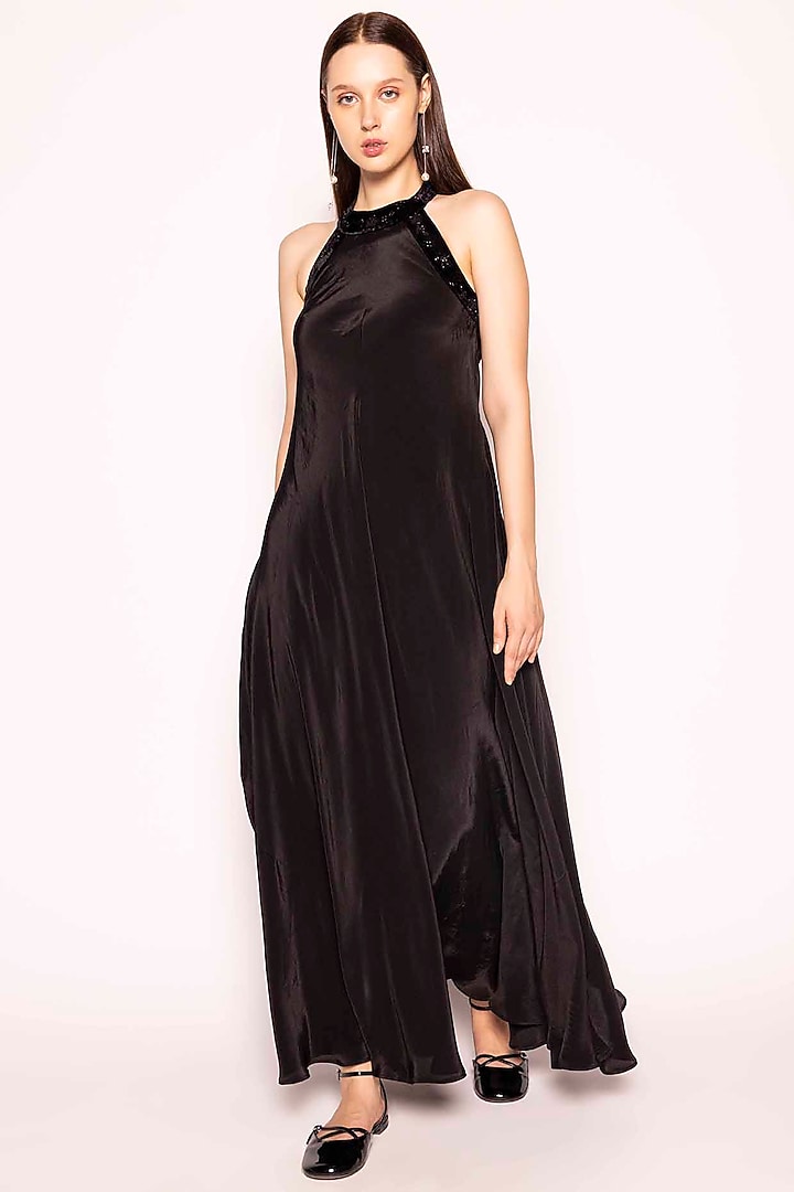 Black Silk Crepe Summer Dress by SHIMONA at Pernia's Pop Up Shop