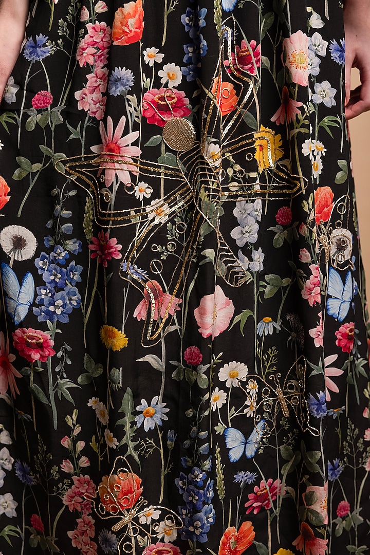 Black Silk Crepe Floral Printed Maxi Vacation Dress by SHIMONA at Pernia's Pop Up Shop
