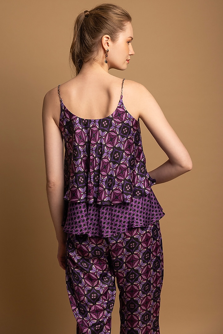 Purple Bemberg Satin Printed Co-Ord Set by SHIMONA at Pernia's Pop Up Shop