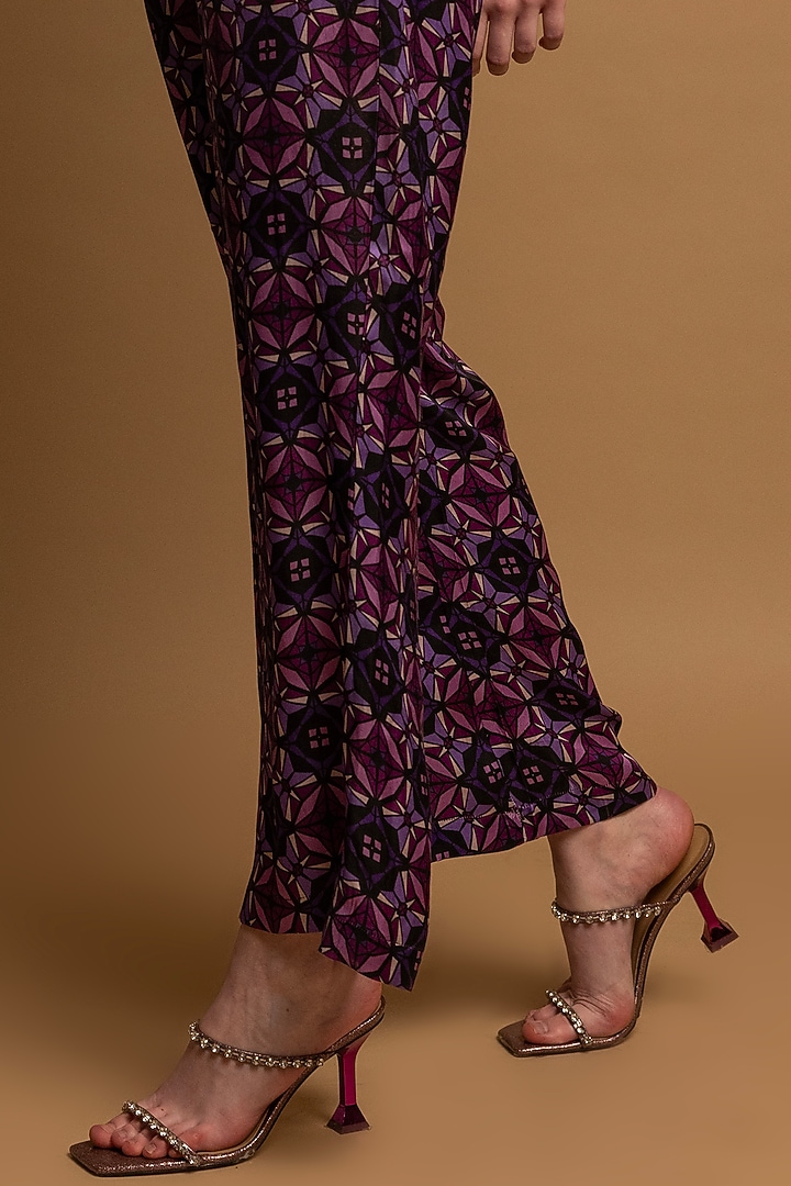 Purple Bemberg Satin Printed Co-Ord Set by SHIMONA at Pernia's Pop Up Shop