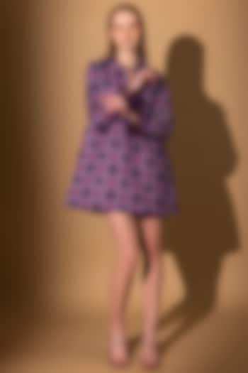 Purple Cotton Satin Printed Mini Dress by SHIMONA