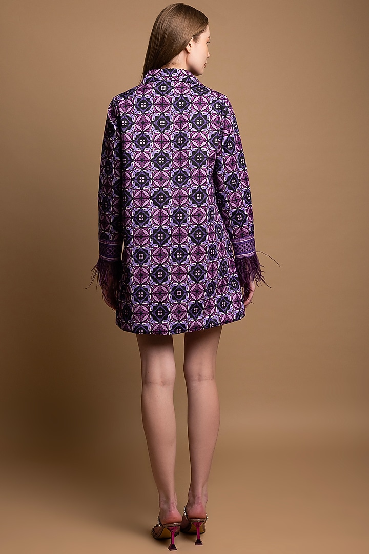 Purple Cotton Satin Printed Mini Summer Dress by SHIMONA at Pernia's Pop Up Shop