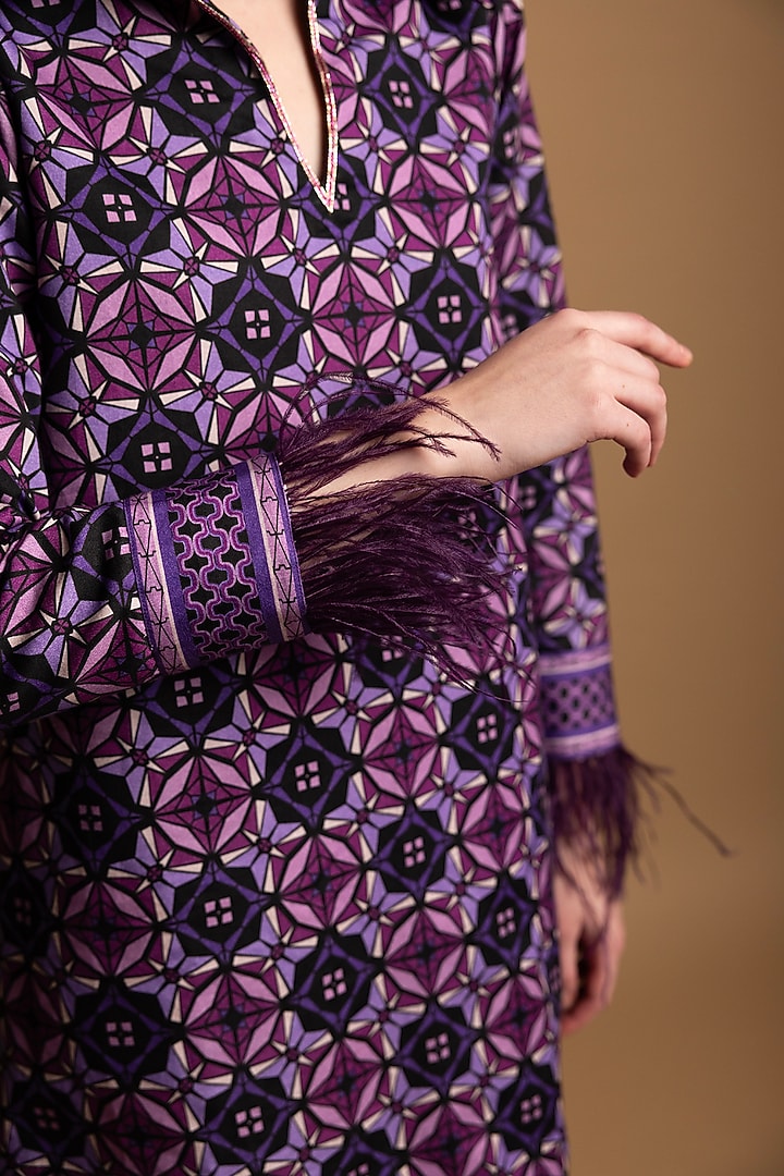 Purple Cotton Satin Printed Mini Summer Dress by SHIMONA at Pernia's Pop Up Shop
