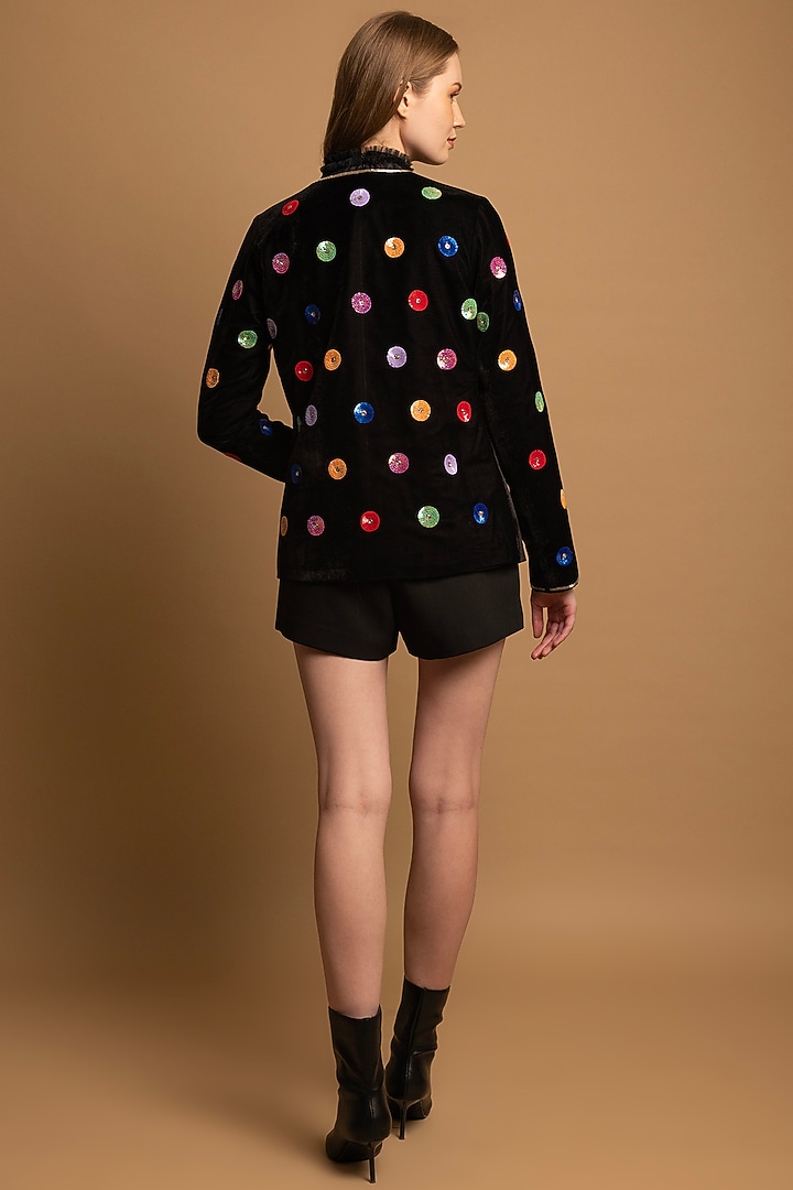 Black Velvet Sequins Hand Embroidered Jacket by SHIMONA at Pernia's Pop Up Shop