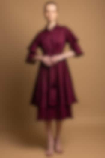 Purple Cotton Satin Layered Dress by SHIMONA