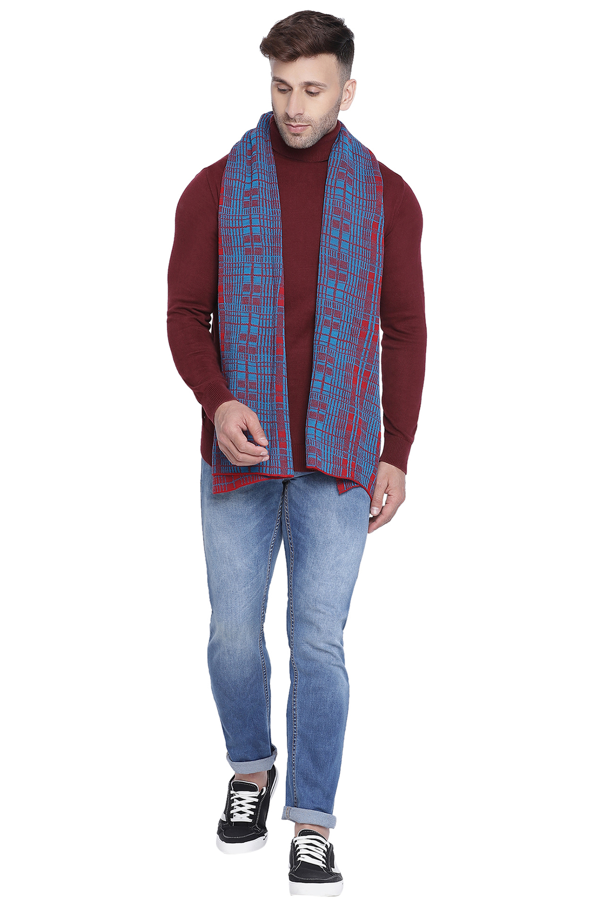 Blue Printed Shawl In Pure Wool by Shingora Men at Pernia's Pop Up Shop