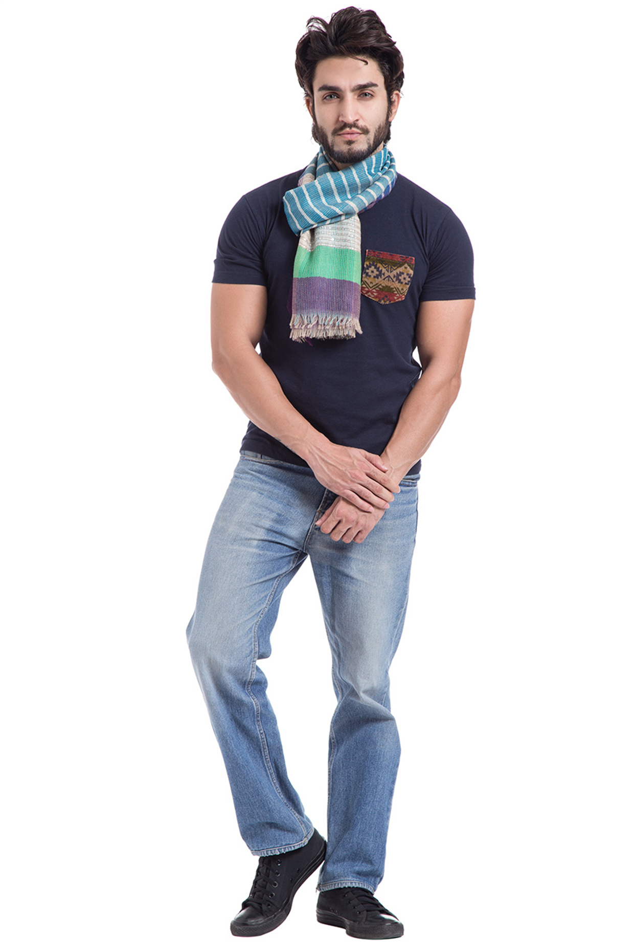 Turquoise Wool Muffler by Shingora Men at Pernia's Pop Up Shop