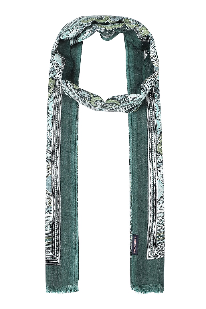 Green Silk Printed Muffler by Shingora Men at Pernia's Pop Up Shop